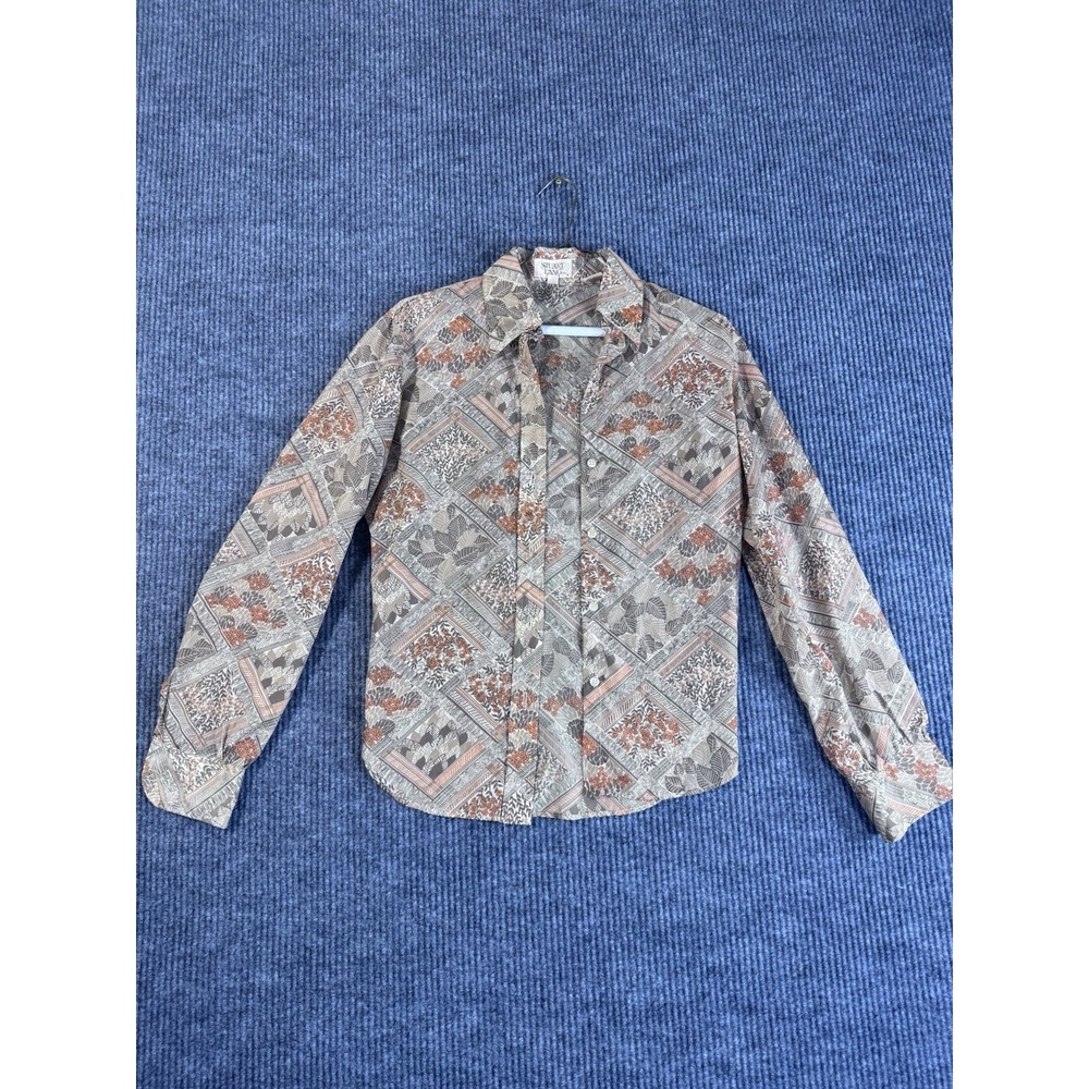 Vintage Retro Stuart Lang Women's Long Sleeve‎ Geometric Print Button-Up Shirt
